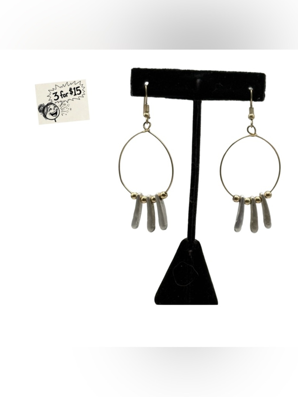 Gold Hoop Earrings with Silver Drop Charms - Elegant Women's Jewelry